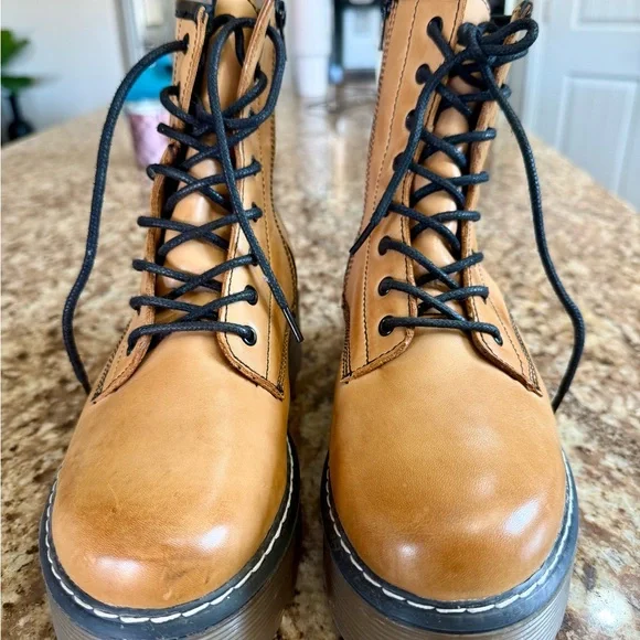 Roolee Camel Lace-Up Combat Boots - Picture 5 of 8